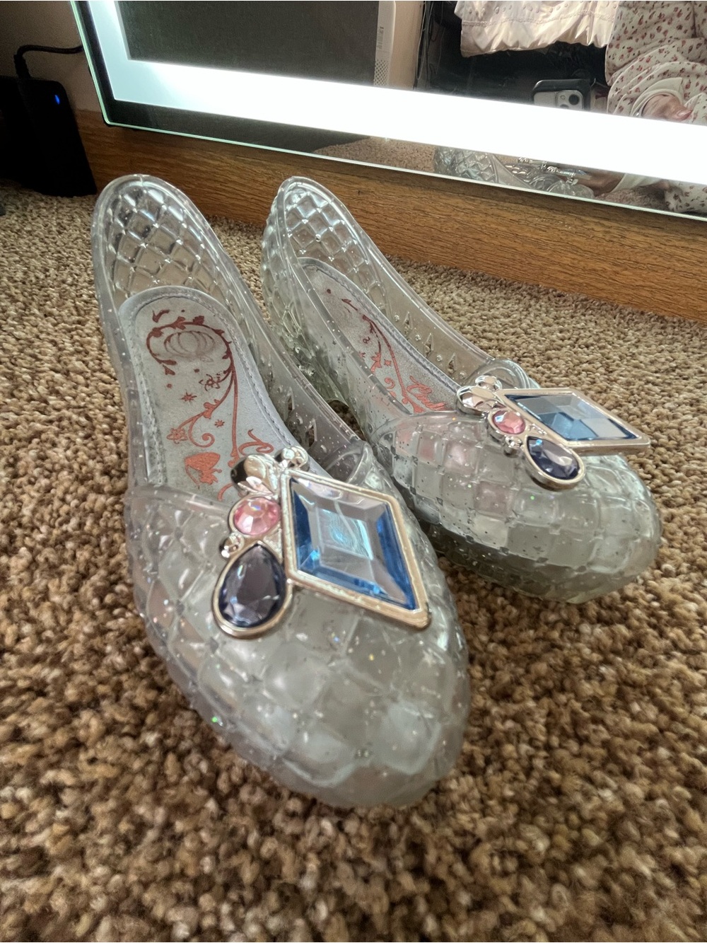 Disney Light Up Cinderella Clear Jelly heels with Blue and Pink Gem Accents